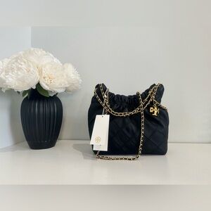 Tory Burch Black Quilted Bag with Gold Chain